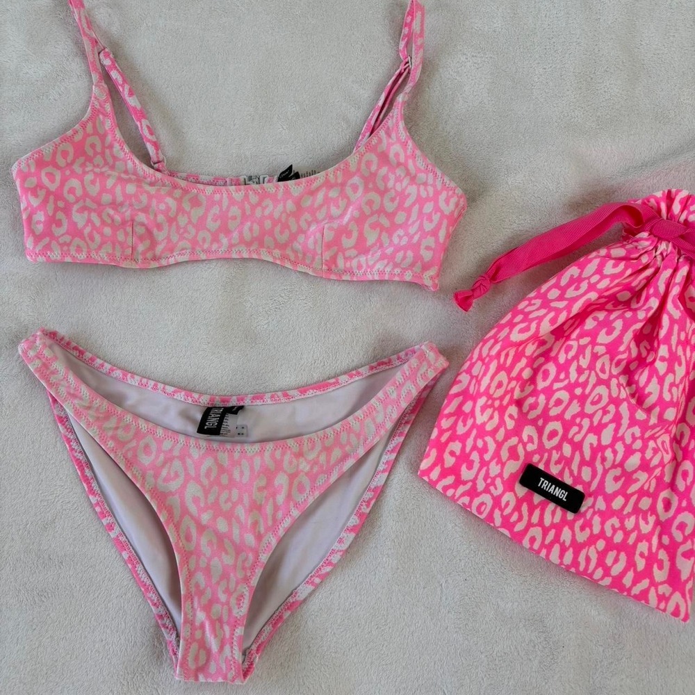 Triangl pink cheetah bikini set